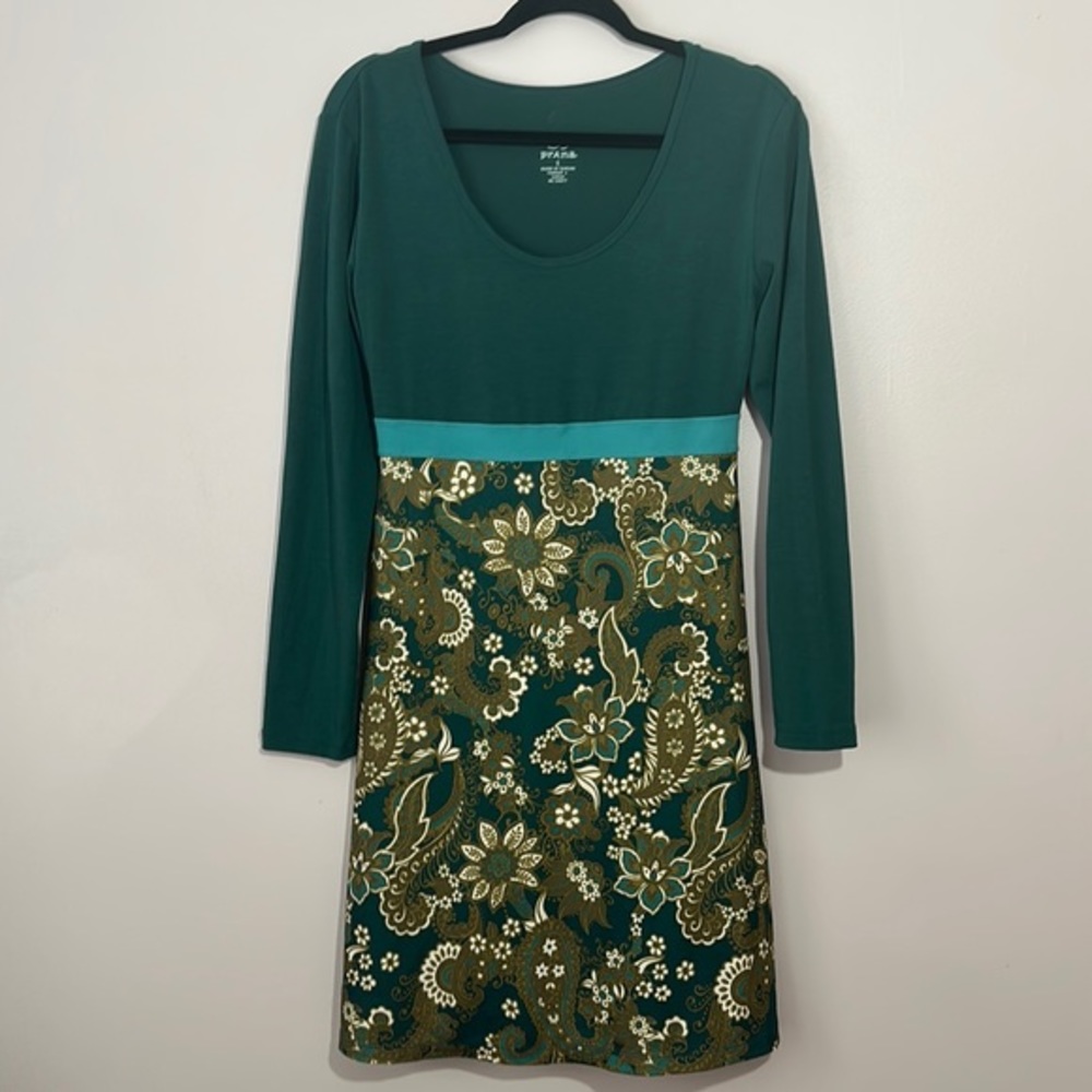 Prana Small Kaley Green Paisley Long Sleeve Dress